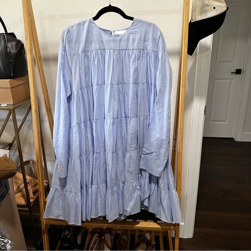 Merlette light blue chambray Soliman mini dress 100% cotton